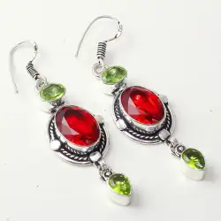 vintage Women's 925 sterling silver earrings with agate and peridot stones
