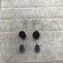 Vintage Women's 925 sterling silver earrings with natural amethyst