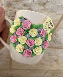Mother Day Handmade Sculpture FIMO Creations Coffee Mug White Ceramic