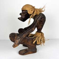 Vintage Hand Carved Tribal Man African Figure Statue Wood Hawaii Tiki Tribesman