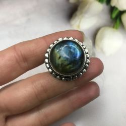 Vintage Women's 925 Sterling Silver Ring Elegant Labrador Stone Jewelry Size 8