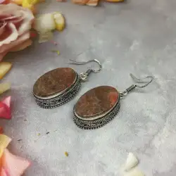 Vintage Women's jewelry earrings made of 925 sterling silver with natural jade
