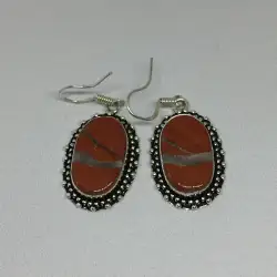 Vintage Women's jewelry earrings made of 925sterling silver with natural jade