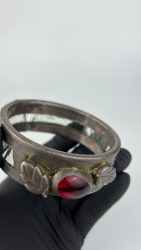 925 Sterling Silver red Gemstone Handmade Jewelry Cuff Bracele With Glass Use
