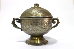 Antique vintage sugar pot bowl brass copper Handles Engraved algerian handmade