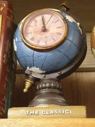Vintage antique style globe type QUARTZ clock very old, wooden base Handcrafted