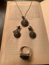 Vintage Women Set Jewelry Sterling Silver 925 Necklace - Ring - earing - chain