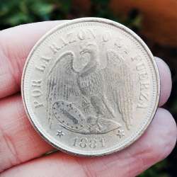 1881-Silver-Coin-REPUBLICA-DE-CHILE-UN-PESO-RARE-Chile-ONE-Peso