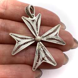 Vintage Filigree Sterling Silver 925 Women's Jewelry Pendant Maltese Cross 3.7gr