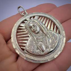 Vintage Silver 900 Coin Pendant Icon Mexico 1951 Cinco Pesos Virgin Mary 24.6 gr