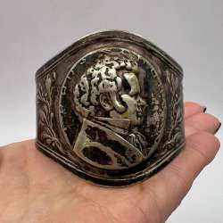 1928 Berndorf Antique Collectible Coin Silver Engraved Napkin Ring Medallion