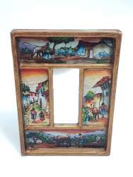 Reverse Glass Painting Mirror Stained Glass Folk Art Peru Wall Picture Mirror
