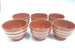 6 Brown Glazed Earthenware Bowls diameter 8.5cm, 3.4