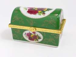 Porcelain jewelry decorative collector's box green rose decor 8x4x5cm 3.2x1.6x2