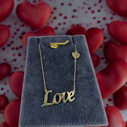 Beautiful And Modern 14K Yellow Gold Necklace With the Word Love