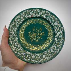 Vintage Brass Green Enamel Wall Plate Souvenir Decor Hand Made India