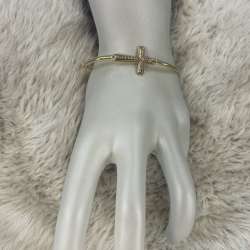New Special & Softly Model Women's ctting dimont Cross Bracelet Yellow Gold 14K