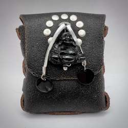Vintage Hand Made Leather Belt Bag Buddha Hotei God of Happiness Souvenir Yoga