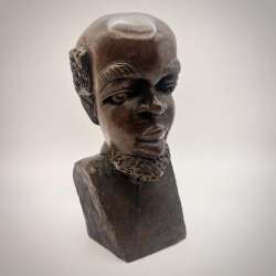 Vintage Hand Carved Tribal African Man Bust Figure Statue Wood Ebanos Colectible