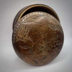 1934 Vintage Hand Carved Wood Trinket Jewelry Round Box Signed