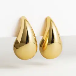 Vintage gold plated women's shiny stainless steel teardrop shape lightweight