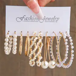 Women's Large Hoop Earrings Set,Antique Bohemian Gold Color Zircon Pearl