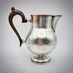 Antique Brass Silver Plated Creamer Jug Mug Pitcher Handle Wood Server Marked