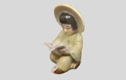 Chinese Girl Figurine Vintage Porcelain Art Carved Asian Lady Decor Reading Book