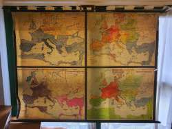 Old beautiful school wall map Roman Empire-Carolingians 205x163c vintage