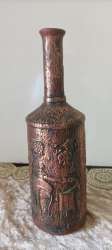 vintage antique hand engrave copper inlaid pottery bottle used as decorative art