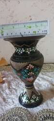 vintage vase brass hand made engraved flowers  multi color used art decor India