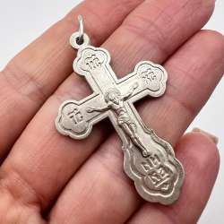 Huge Vintage Sterling Silver 925 Christian Jewelry Pendant Cross Crucifix Marked