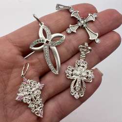 Lot of 4 Fine Vintage Sterling Silver 925 Women's Jewelry Pendant Cross 8.7 gr