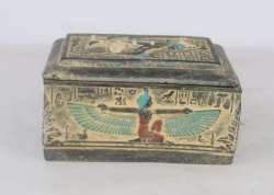 Rare ancient Egyptian mummification box Pharaoh Isis Anubis antique jewelry box