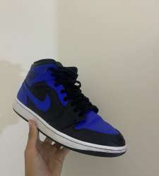 UK 9 Nike Jordan 1 Mid Black Blue Hyper Royal BNWOB NO BOX