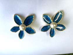 KOREAN FLOWER pearl NAVY GOLDEN EARRINGS WOMEN'S FASHION JEWELRY