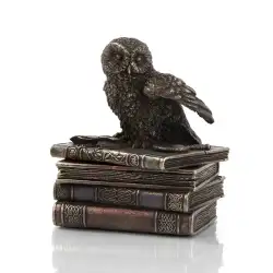 Trinket Jewelry Box Owl on Books Statue Figure Polystone Decor Collectible Italy