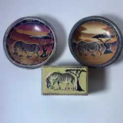 African Soap Stone Carved Bowls Trinket Dish Safari Animal Etched 3