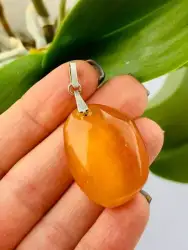 Vintage Soviet Pendant Necklace Natural Amber Sterling Silver 875 Jewelry Women'