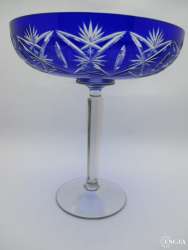 Vintage Cobalt Two Layer Crystal Blue Vase Leg USSR Bowl Candy Fruit Carved Old