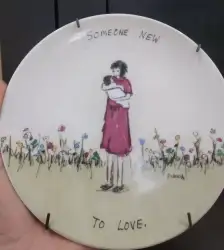 Japan Vintage Ceramic/Porcelain Plate Dish Souvenir Hanging Decor Mama Mum Baby