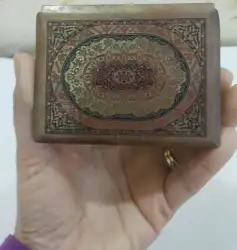 Mini Vintage Cigarette Case Brass Engraved Wood Israel Multi color Gold Handmade