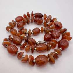 Vintage Women's Jewelry Beads Necklace Caramel Cornelian Natural Stone 92 gr