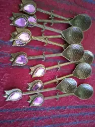 Set Collectible Vintage Spoons Brass Souvenir Ornate Islamic Serving Decorative