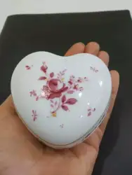 Mini Vintage Box Porcelain Hand Trinket Heart White Pink Decorative Small Signed