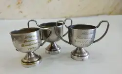 1972 Mini Vintage Set Of Silver Plated Cups Win Steven Fair Mount Butter Handle