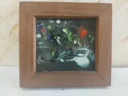Vintage Handmade Frame Wood Painting Brass Art Home Decor Nice 5.5 * 6 Inch