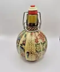 Vintage Bottle Old World Map Green Glass Whith Lock Clasps,classic, Beautiful