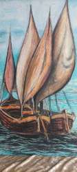 Vintage painting antique Represents the scene of a ship sailing at sea used art