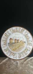 Vintage painted plate porcelain metal engraved hand water gold 24k used art deco